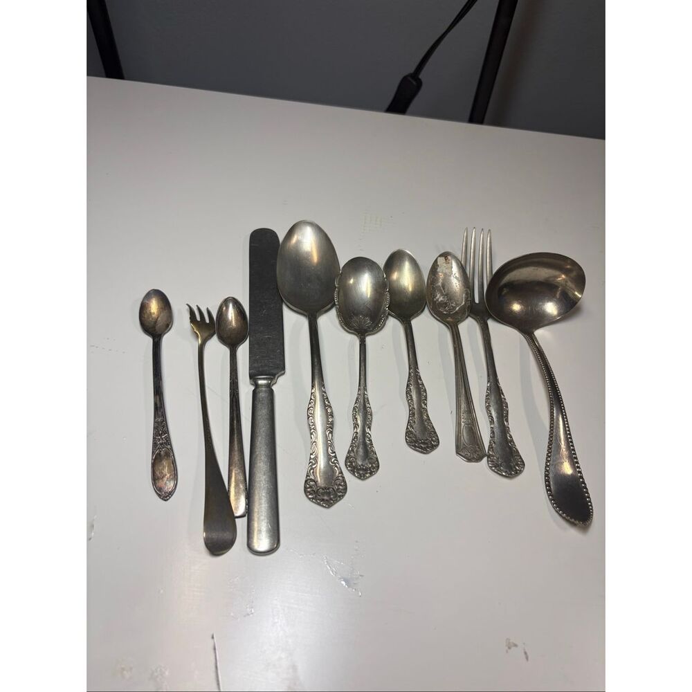 Vintage Silverplate Flatware Lot 10 Mixed Serving Pieces Rogers Wm Rogers
